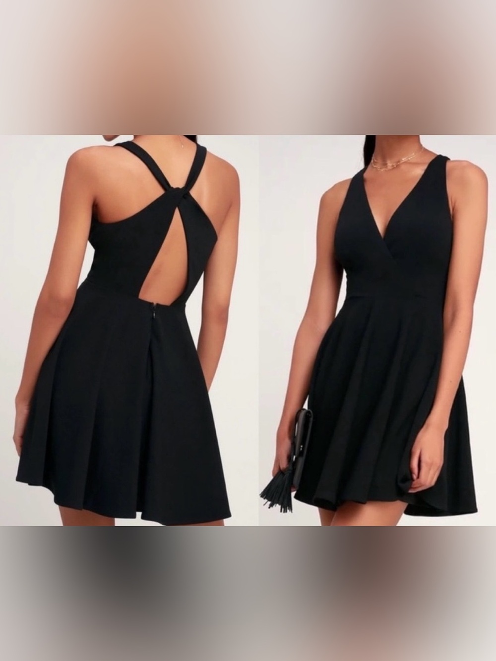 Lulu's Black V-Neck Cross-Back Skater Dress